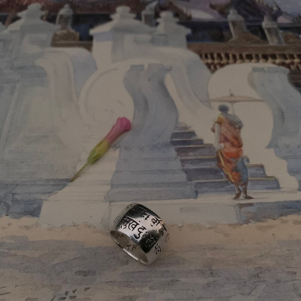 Me & Ro Sterling Silver Wide Sanskrit Ring - Picture 10 of 11
